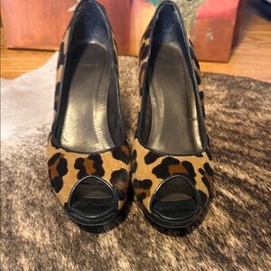 Leopard Print Peep Toe Stuart Weitzman Women's Shoes